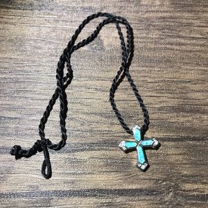 Sterling AK Opal Inlay Cross